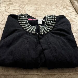 Black Cardigan with Silver Pearl Accents